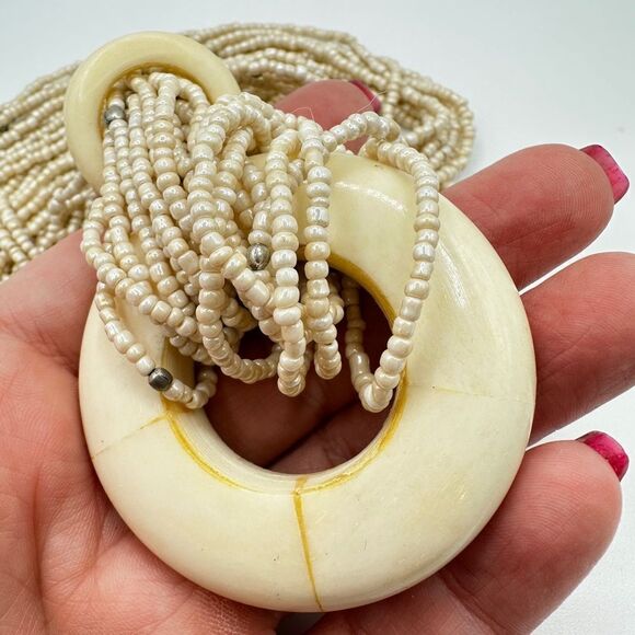 Multi strand glass seed bead and bone/horn pendant! - Picture 6 of 7